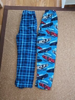 Kids Blue Plaid and Race Car Fleece Pajama Pants - 2 Pack